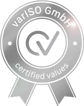 Siegel „certified values“ der varISO GmbH zur Zertifizierung nach DIN EN ISO 9001:2015